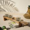 Tequila Flight with Four Glasses on a Wooden Tray